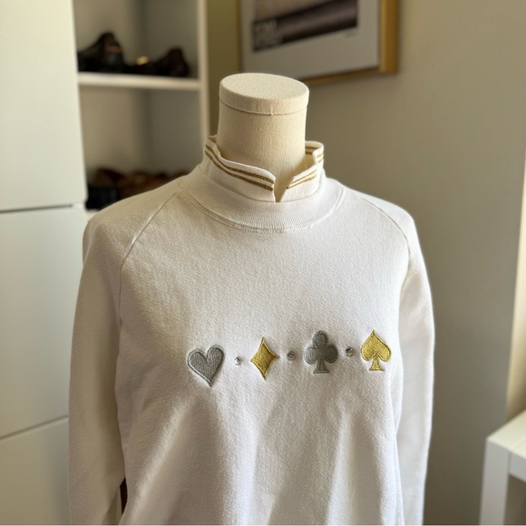 Apple Apparel White Gold Card Suit Embroidered Women's Sweatshirt Size XL - Picture 2 of 4